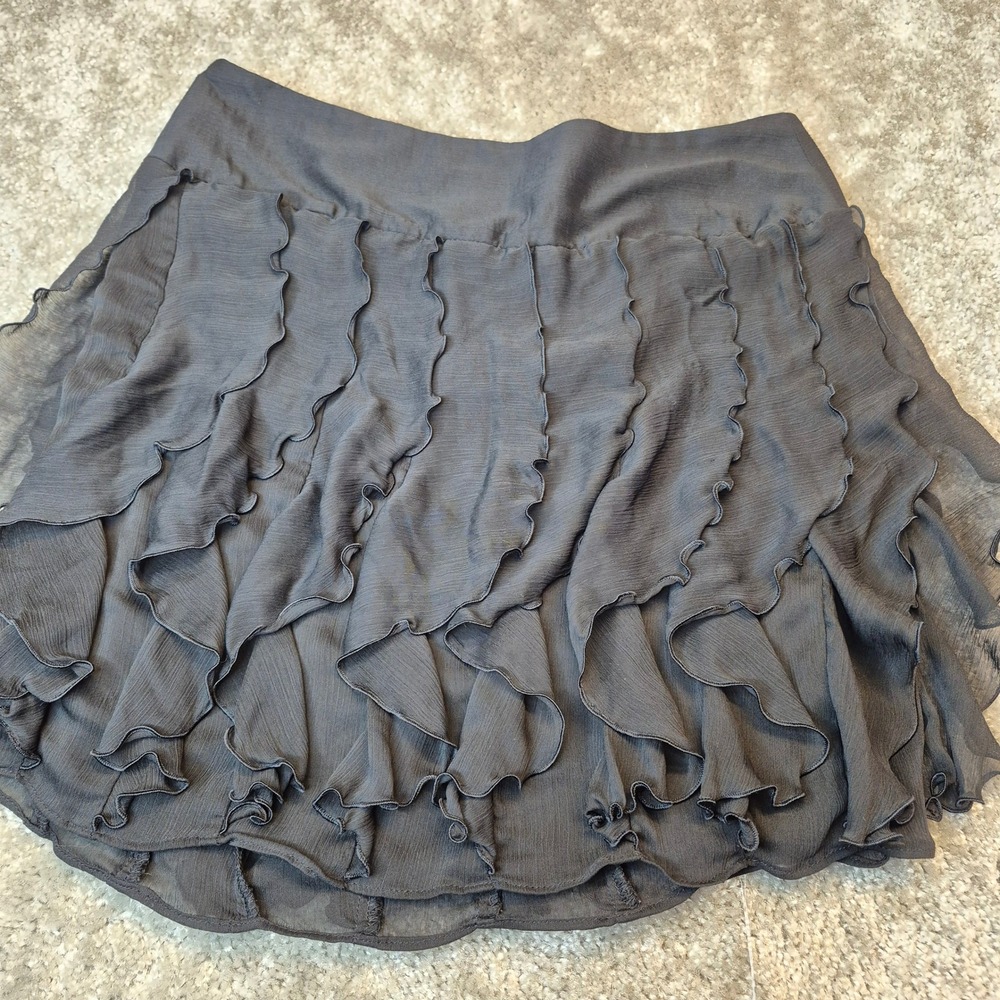 First Option Black Ruffle Tiered Mini Skirt Zip Sz 10‎ Whimsigoth  Fairycore Y2K